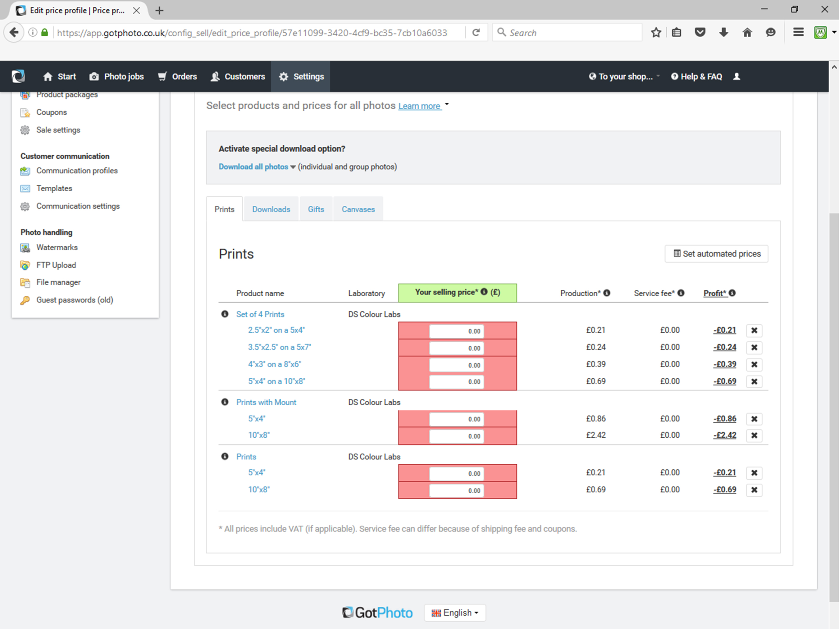 Create Price Profiles